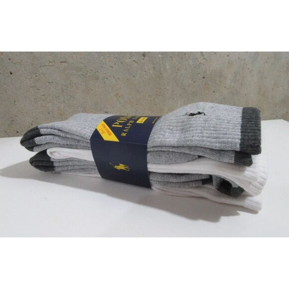 Polo Ralph Lauren Mens Crew Socks Gray and White 4 pack NWT - Picture 6 of 6